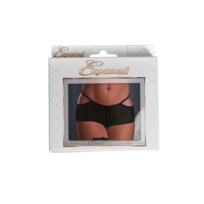 Champagne &amp; Caviar Crotchless Panty Black
