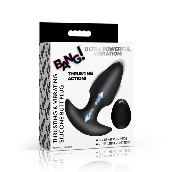 Thrusting &amp; Vibrating Silicone Butt Plug, Color: Black