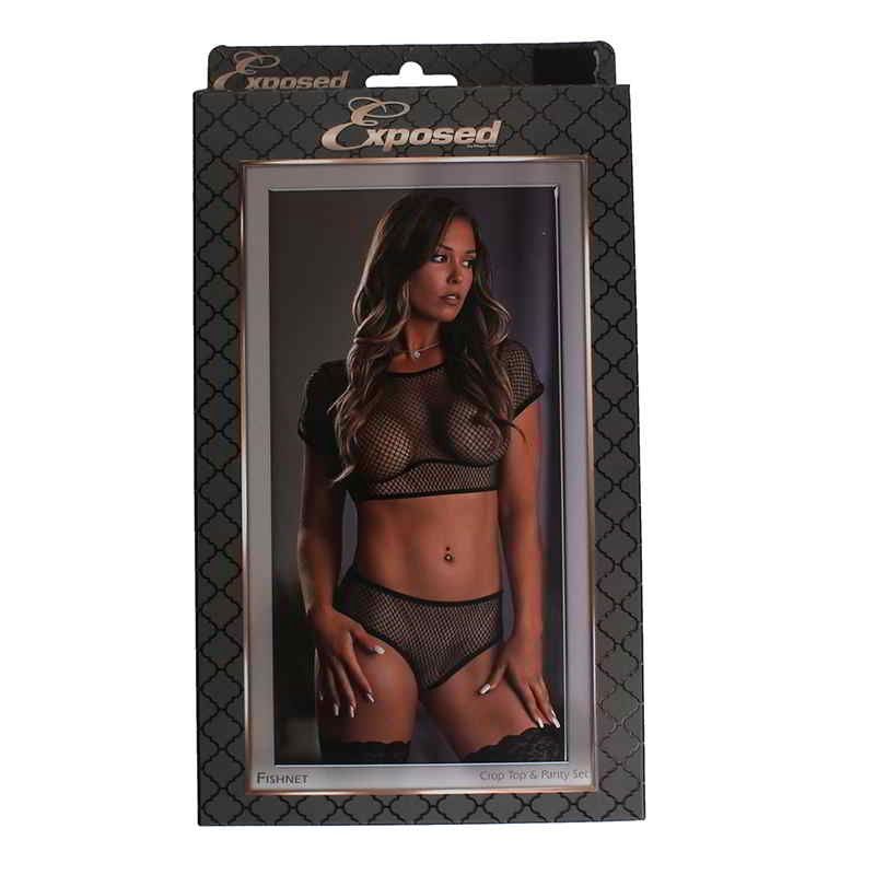 Fishnet Crop Top &amp; Panty Set Black
