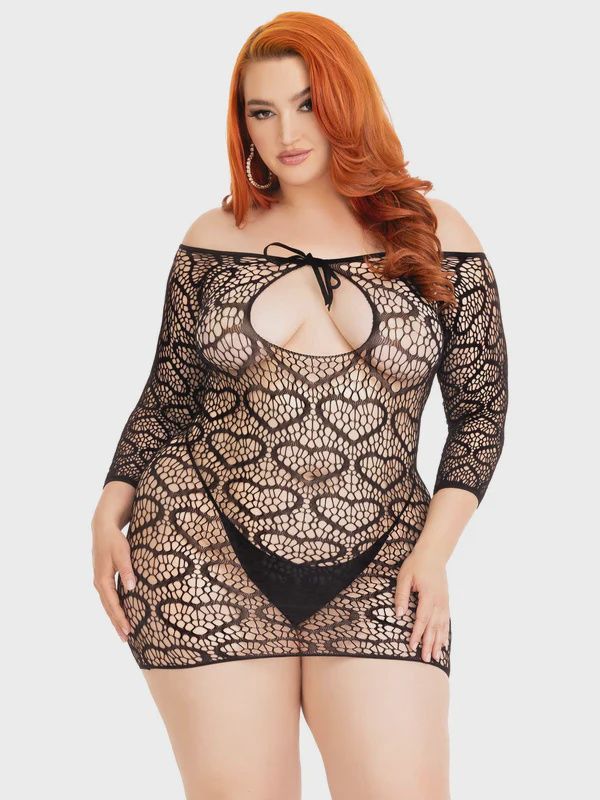 Modern Love Plus Heart Net Dress, Color: black