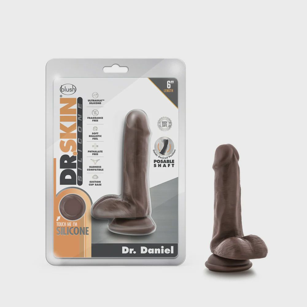 Dr. Skin Silicone Dr. Daniel 6" Dildo With Suction Cup, Color: Chocolate