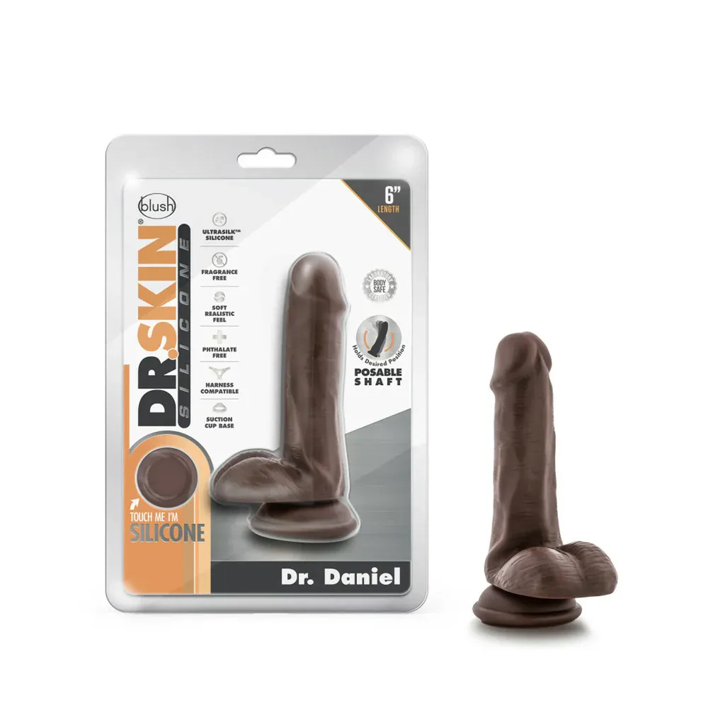 Dr. Skin Silicone Dr. Daniel 6" Dildo With Suction Cup, Color: Chocolate