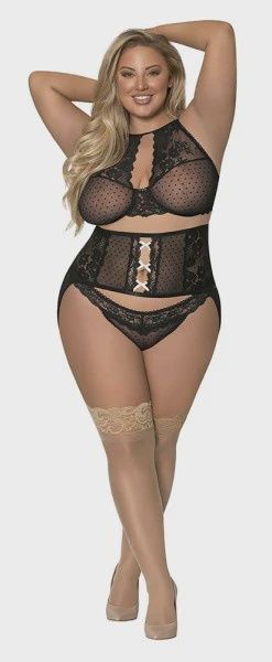 High Neck Bra, Gartered Waist Cincher &amp; Thong Set, Size: 1-3X