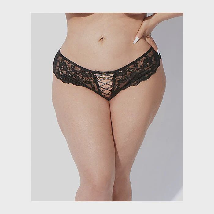 Bella Lace Up Tanga Panty w/Jewel Detail, Color: black, Size: 1-x-2-x