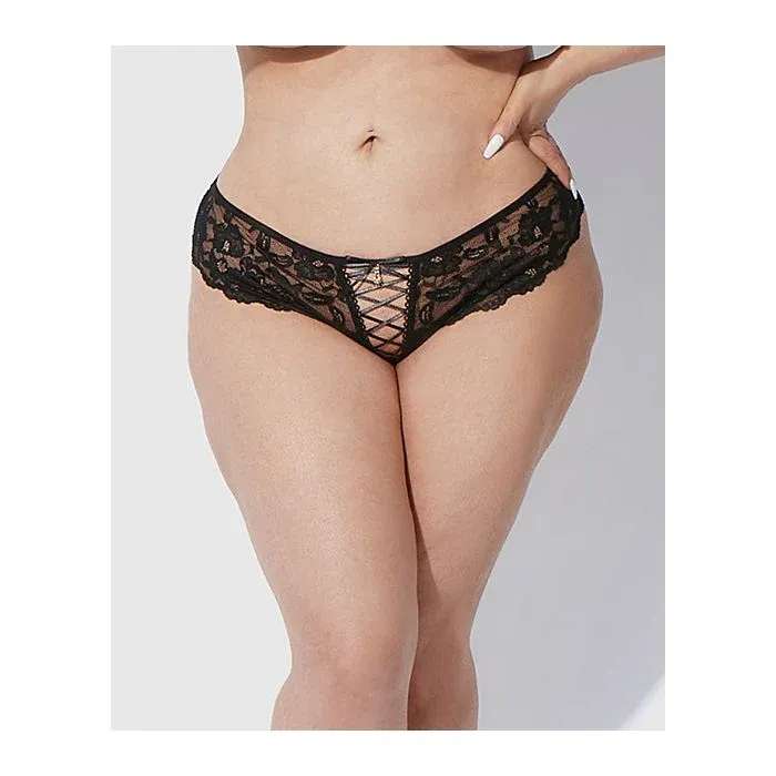 Bella Lace Up Tanga Panty w/Jewel Detail, Color: black, Size: 1-x-2-x