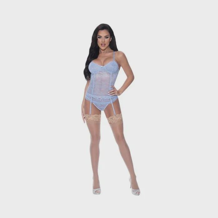 Ooh La Lace Bustier &amp; Panty Set - Periwinkle