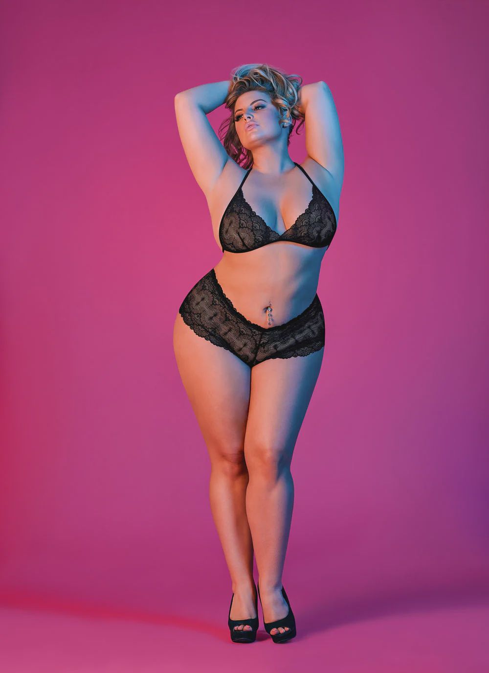 Sexy Time Triangle Bra and Cheeky Short Set - Black, Size: 1X-3X