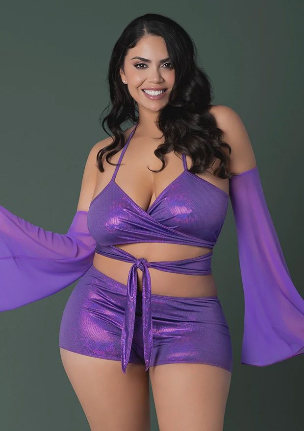 Glimmer Wrap Bralette, Booty Shorts &amp; Sleeve Set