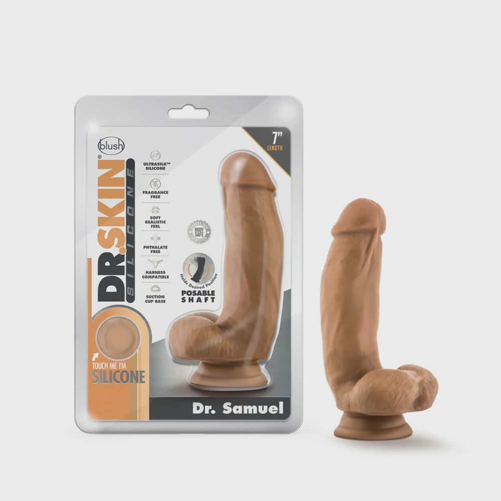 Dr. Skin Silicone Dr. Samuel 7" Dildo With Suction Cup, Color: Mocha