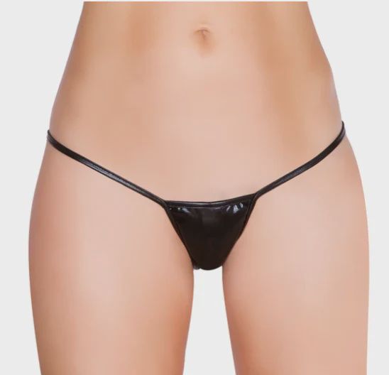 Metallic Low Rise String Back Bottom - O/S, Color: Black