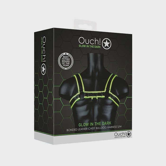 Shots Ouch Chest Bulldog Harness - Glow in the Dark, Size: S/M