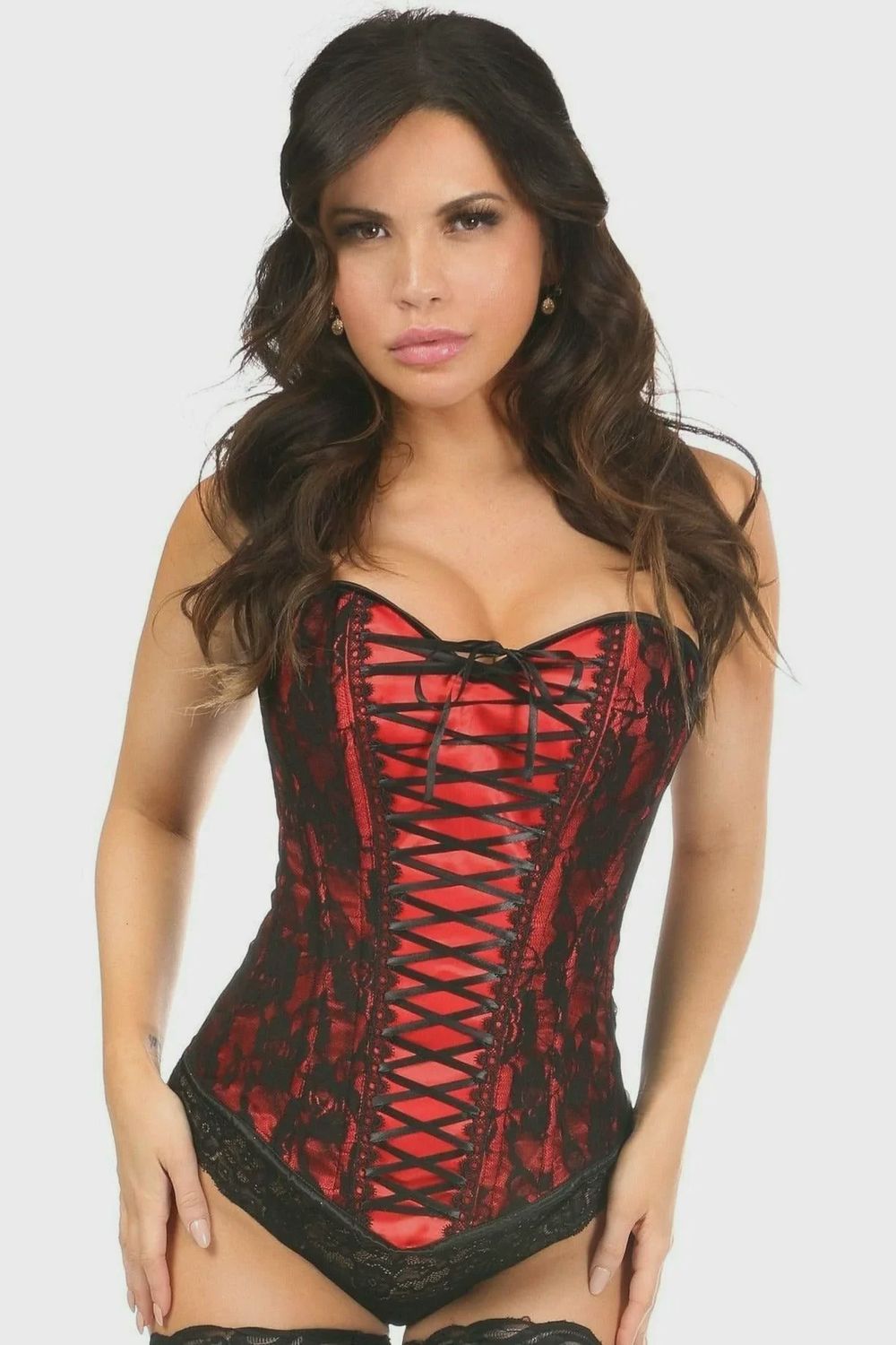 Lavish Red Lace-Up Over Bust Corset w/Black Lace, Size: 2X