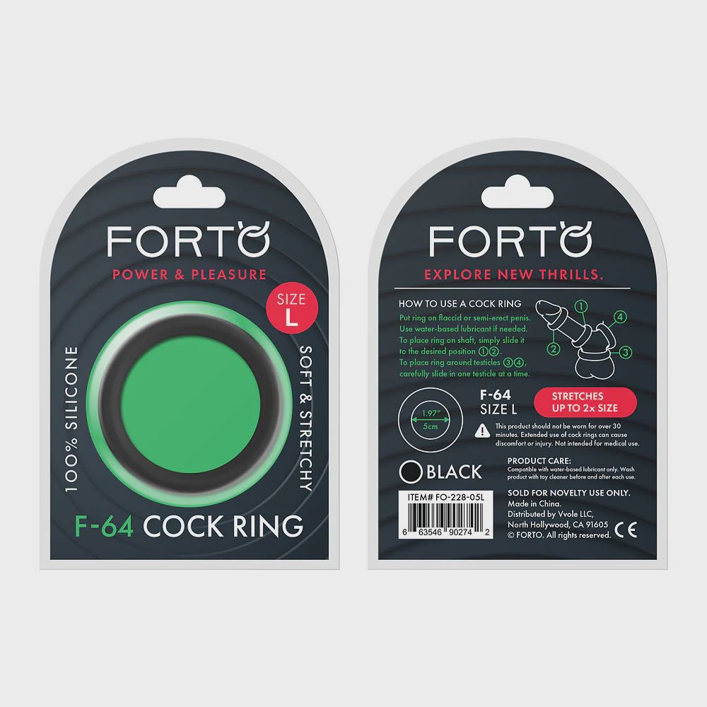 F-64: 100% LIQUID SILICONE RING WIDE – BLACK, Size: Large 50mm