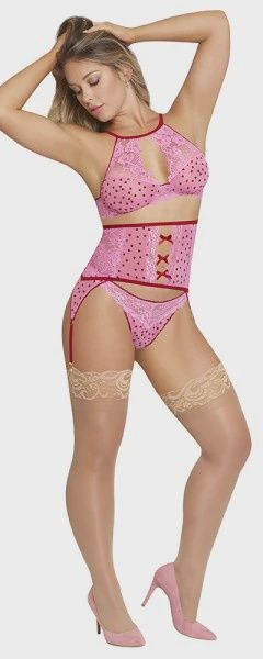 Copy 3 of High Neck Bra, Gartered Waist Cincher &amp; Thong Set, Size: L/XL