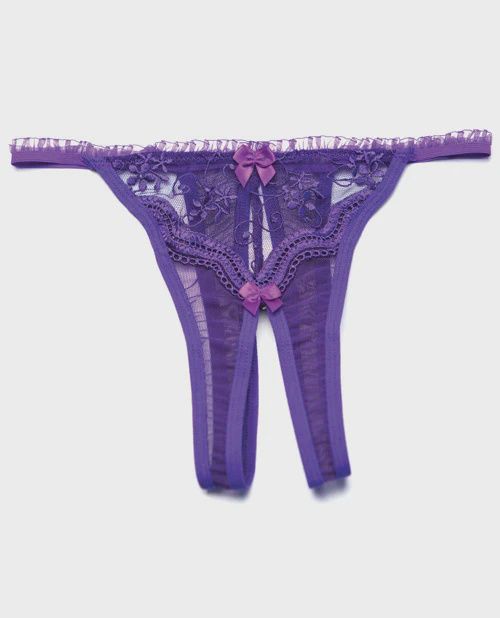 Scalloped Embroidery Crotchless Panty O/S, Color: Purple