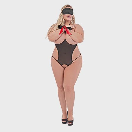 Love &amp; Bondage SM Teddy &amp; 2-Piece Set, Color: Black, Size: 1X/3X