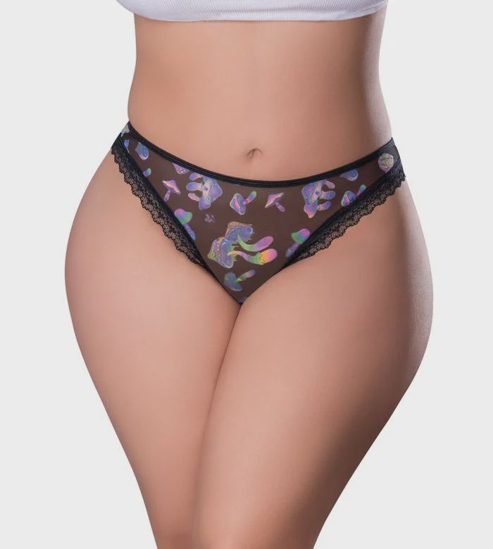 Psychedelic Mushrooms Crotchless Panty with Open Back, Size: 1-x-3-x