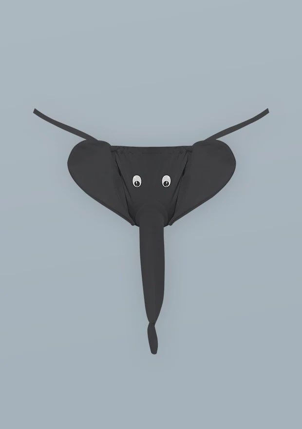Novelty Squeaker Elephant G-String, Color: Black