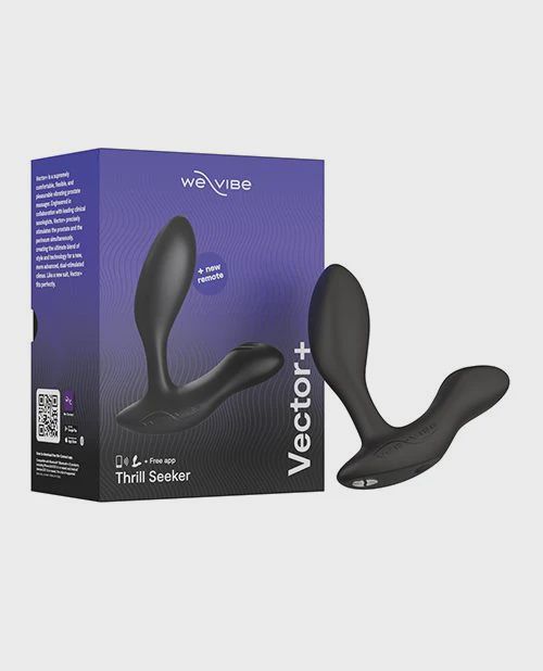 We-Vibe Vector+ Rechargeable Silicone Vibrating Prostate Massager with Remote Control, Color: Charcoal Black