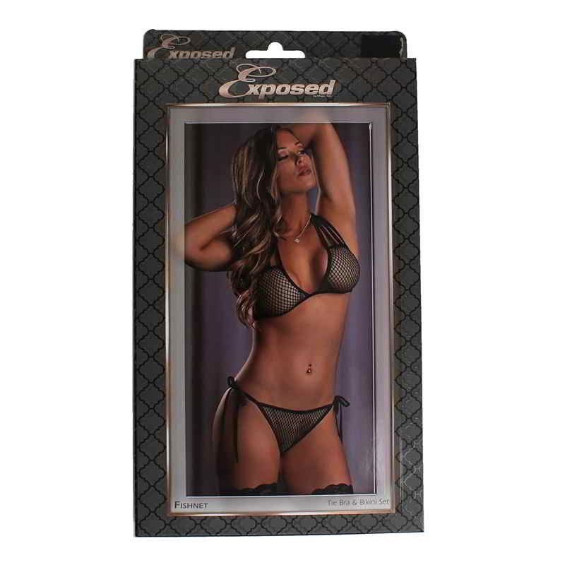 Fishnet Tie Bra &amp; Bikini Set Black