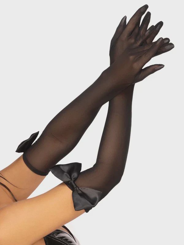 Bow Top Mesh Gloves, Color: Black