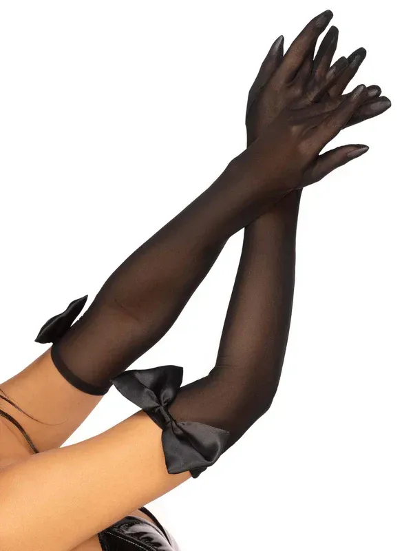 Bow Top Mesh Gloves, Color: Black