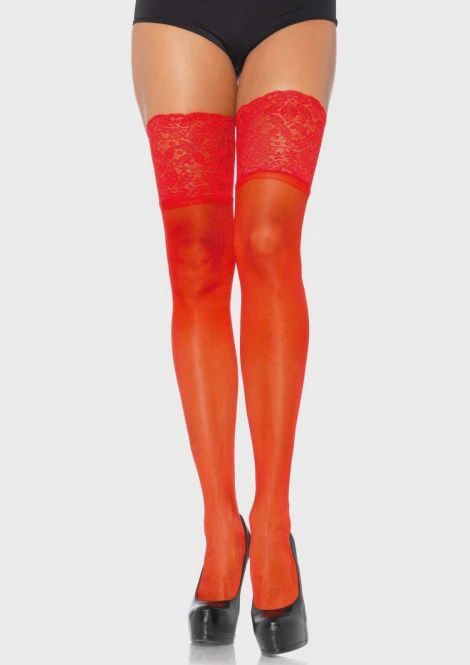 Lycra Sheer Thigh Highs-Red
