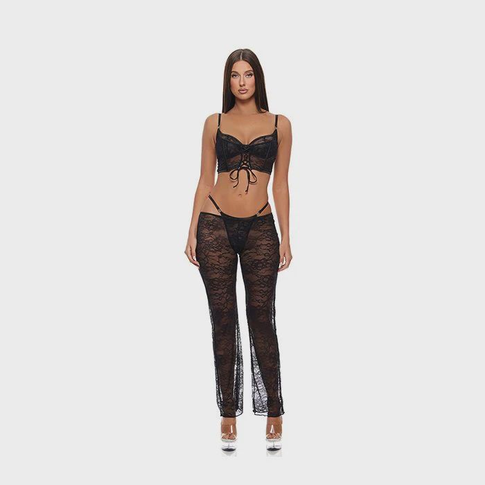 Layer of Seduction Lace Bra, Thong, &amp; Pants 3 pc Set