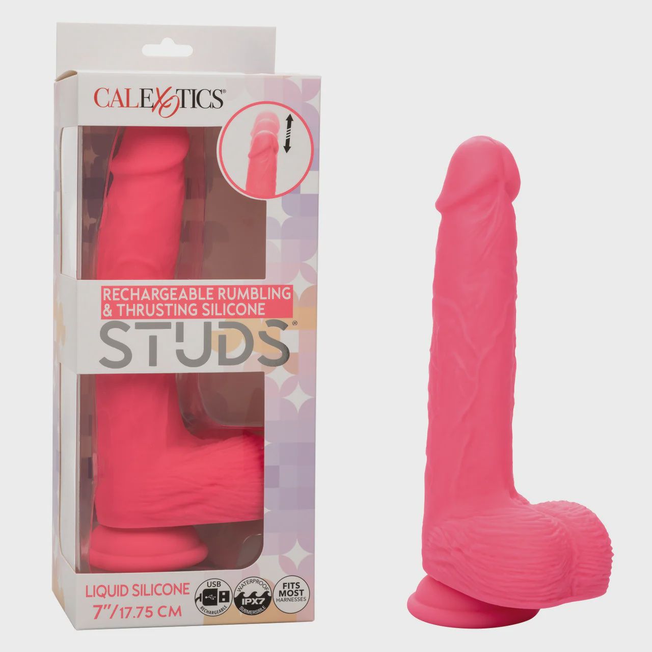 Rechargeable Rumbling &amp; Thrusting Silicone Studs, Color: Pink