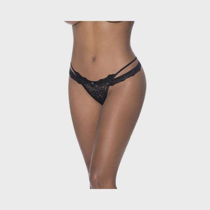 Ooh La Lace Cross Strap Split Crotch Tanga, Color: Black, Size: 1-3X