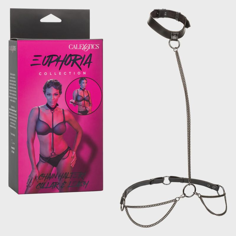 Euphoria Collection Chain Halter/Collar &amp; Leash - Black