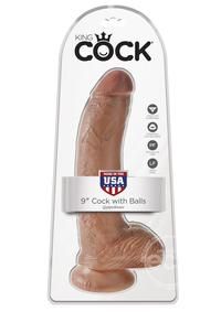 King Cock Dildo with Balls 9in, Color: Caramel