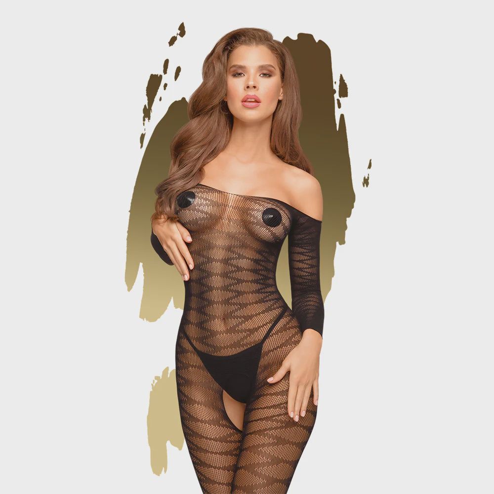Dreamy Diva Sheer Bodystocking With Open Crotch Black