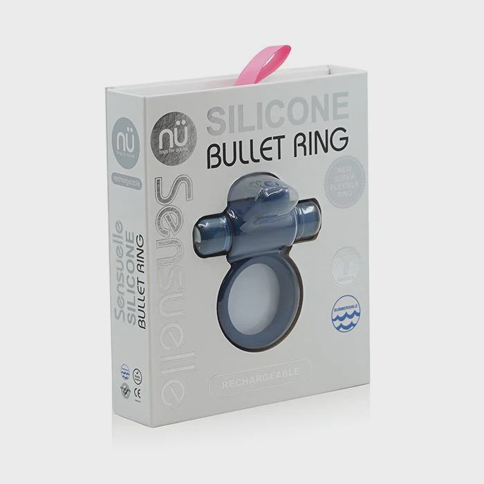 Nu Sensuelle 7 Function Silicone Bullet Ring - Navy Blue, Color: Navy Blue
