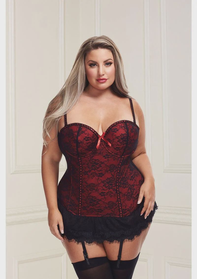 BACI BUSTIER AND GSTRING - RED, Size: 1X-2X