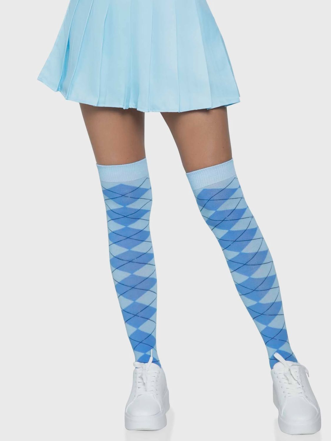 Argyle knit over the knee socks, Color: Blue