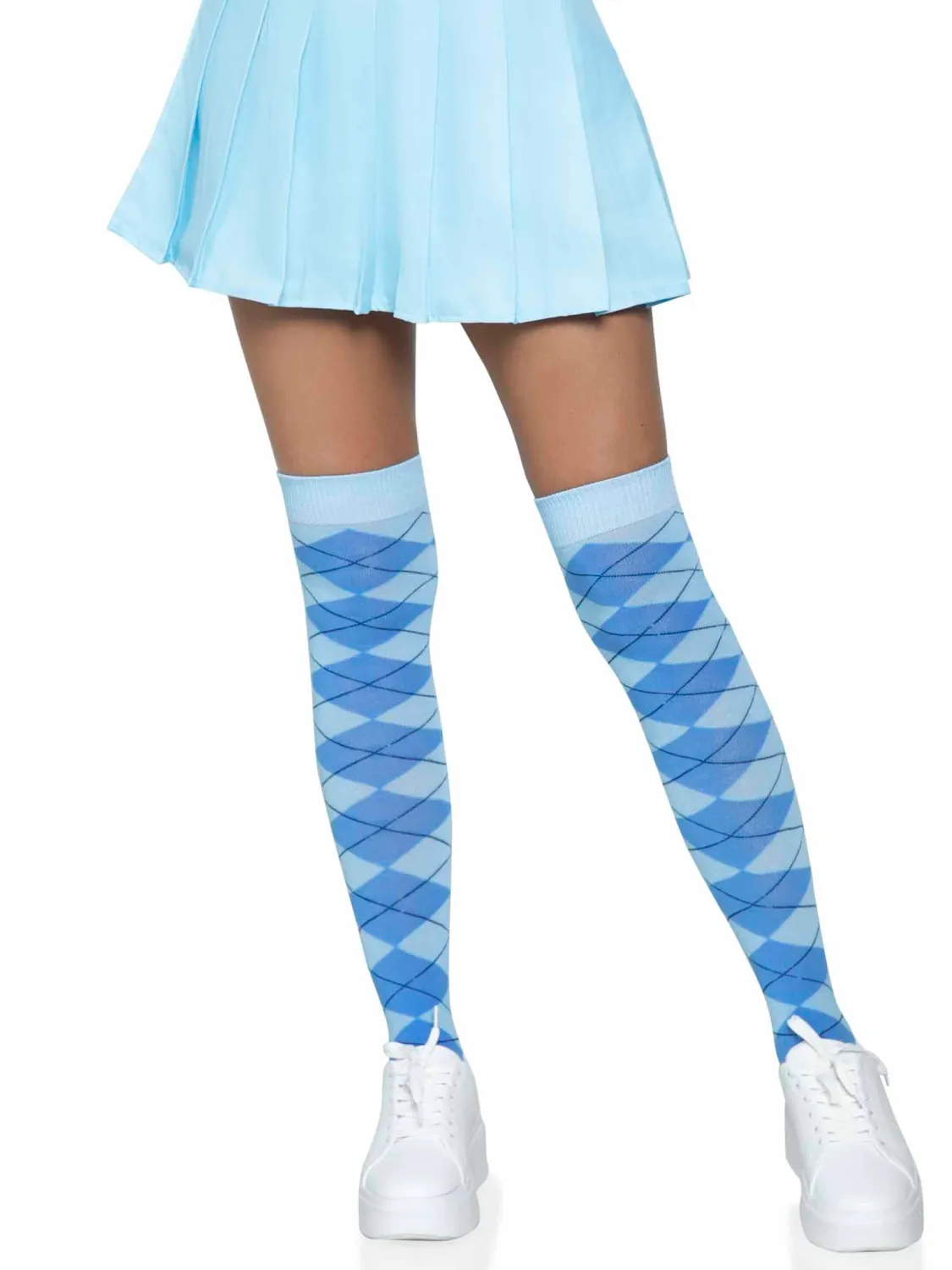 Argyle knit over the knee socks, Color: Blue