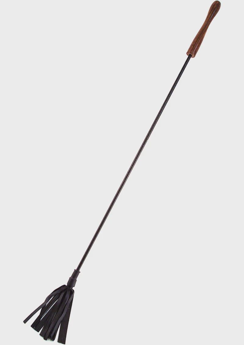 Rouge Wooden Handle Leather Riding Crop, Color: Black