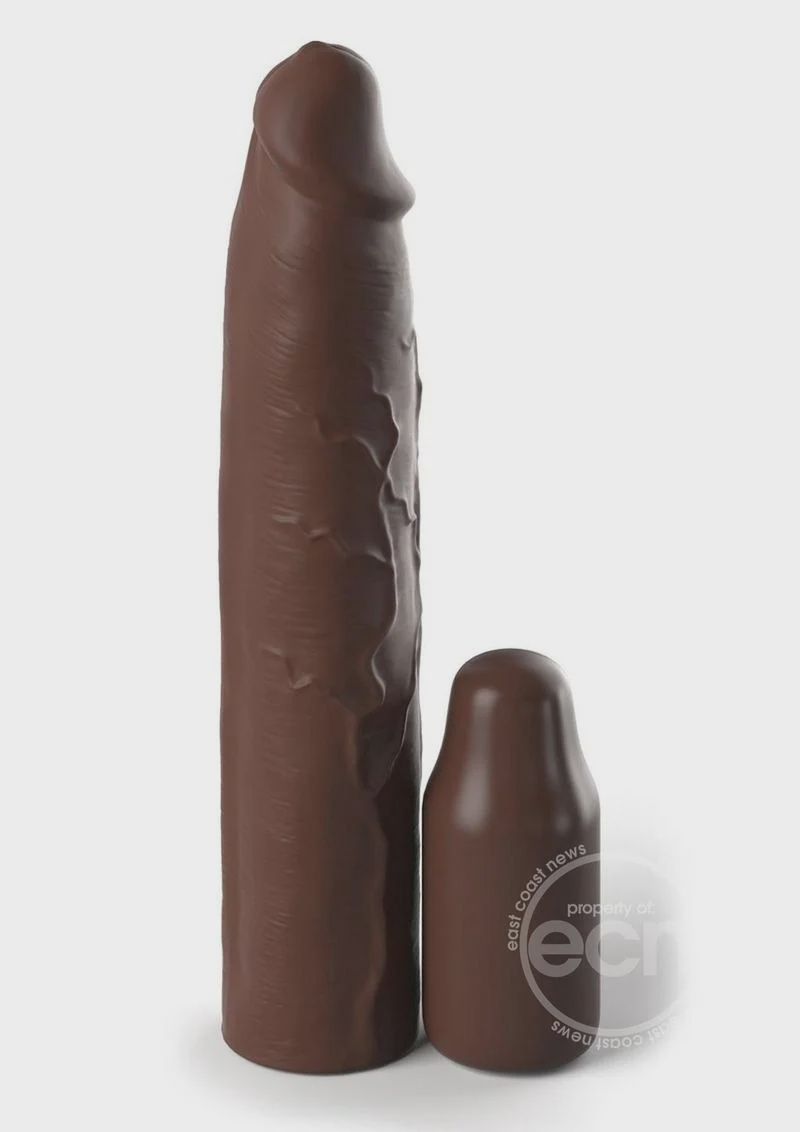 Fantasy X-Tensions Elite Silicone 9in Sleeve with 3in Plug, Color: Chocolate