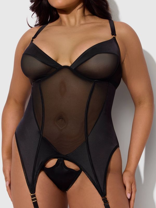 RAQUEL MESH &amp; SILKY MICRO UNDERWIRE BUSTIER &amp; BACKLESS TANGA SET