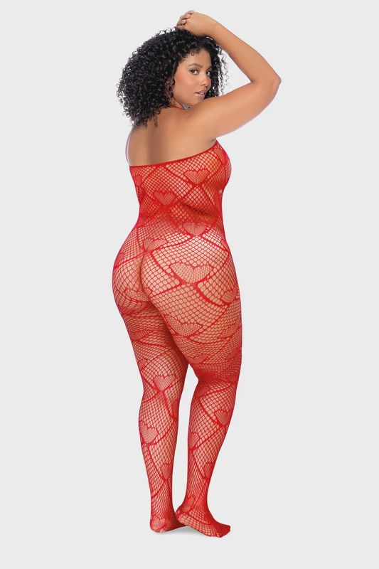 Heart Fishnet Boodystocking with Rhinestone details