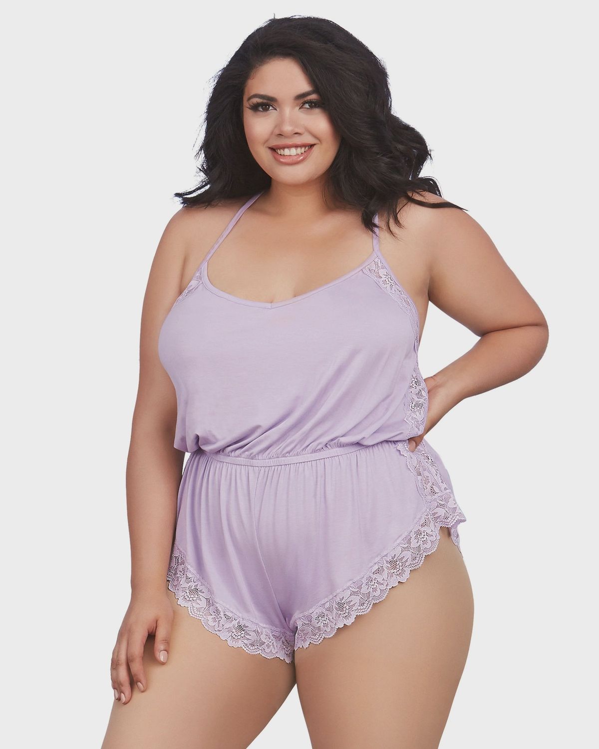 Soft Knit Jersey Sleepwear Romper, Color: Lavender, Size: 1X
