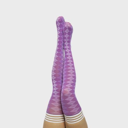Kixies On Point Collection Par 4 Purple Argyle Thigh-High Stockings