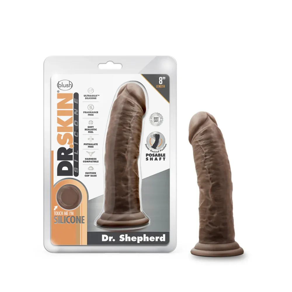 Dr. Skin Silicone Dr. Shepherd 8" Dildo With Suction Cup, Color: Chocolate