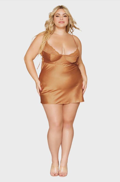 Satin Chemise - Copper, Size: 1X