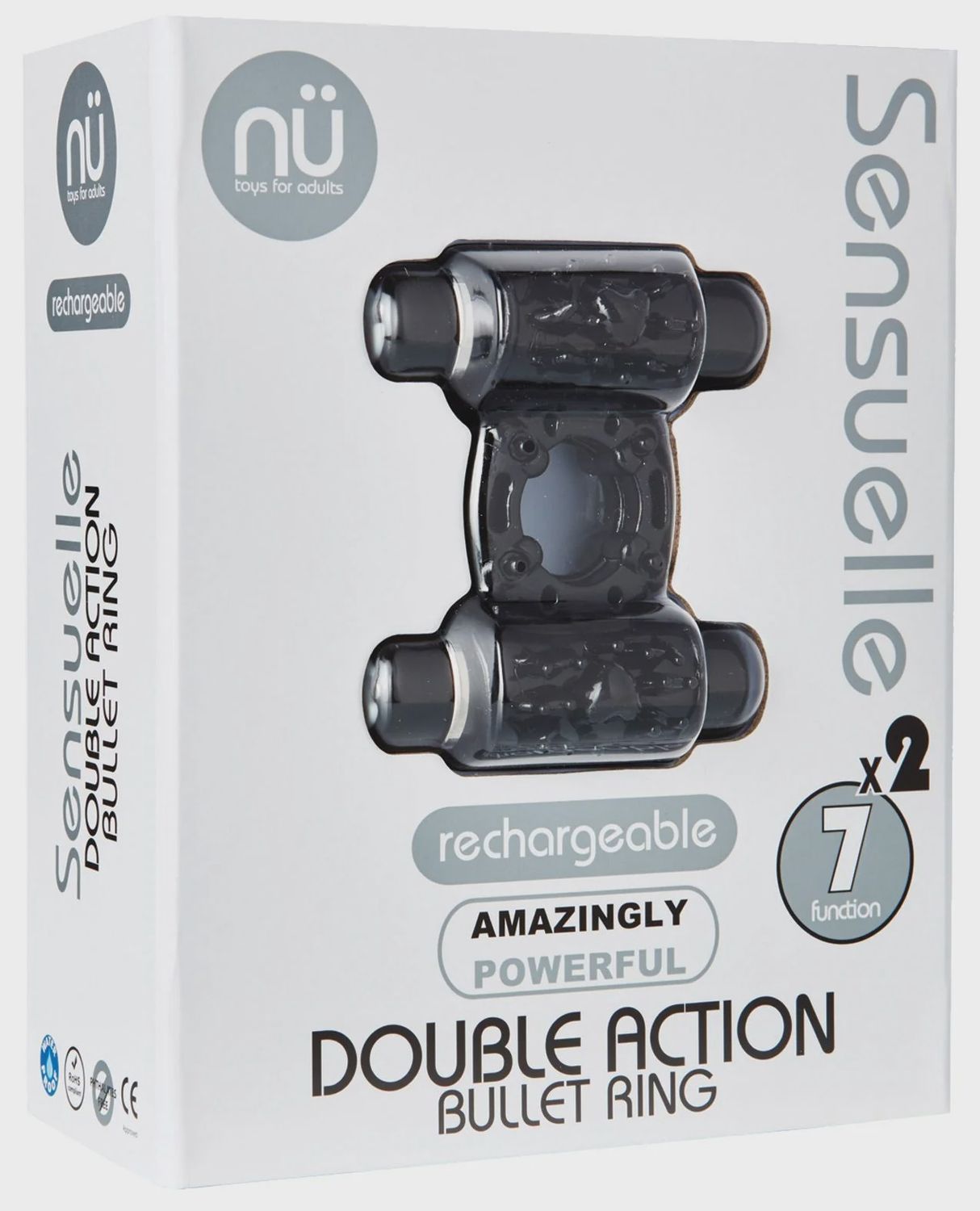 Nu Sensuelle Double Action Cockring 2x7 Function, Color: Black