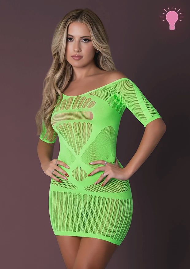 Seamless Half Sleeve Dress, Color: neon-lime