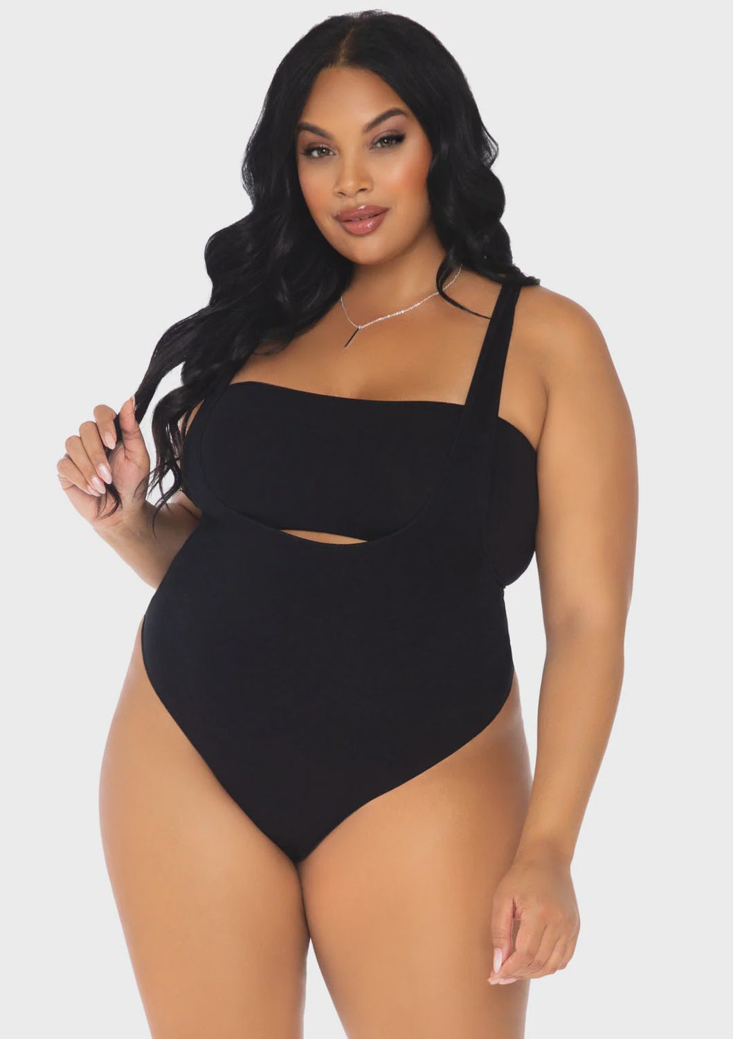 2 PC Opaque bandeau and suspender bodysuit, Color: Black