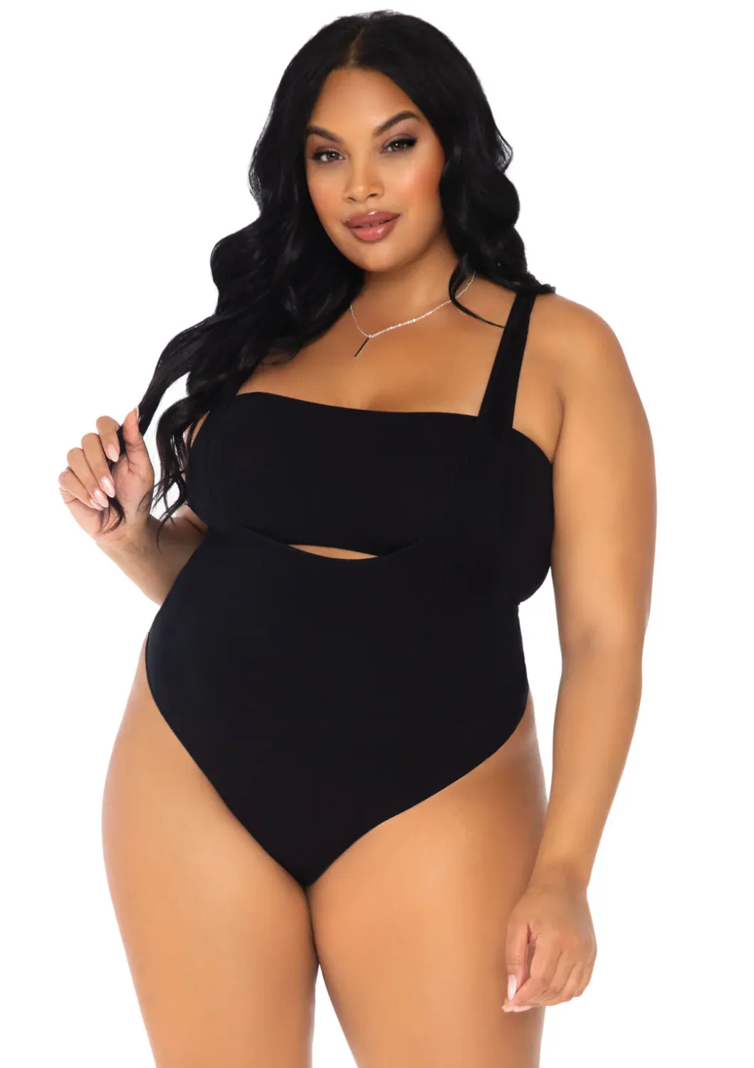 2 PC Opaque bandeau and suspender bodysuit, Color: Black