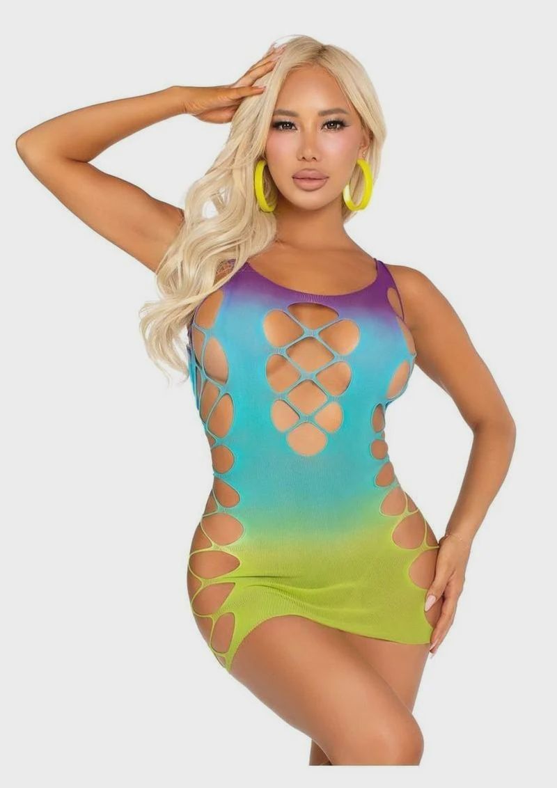 Leg Avenue Seamless Ombre Faux Lace Up Mini Dress - O/S, Color: ocean